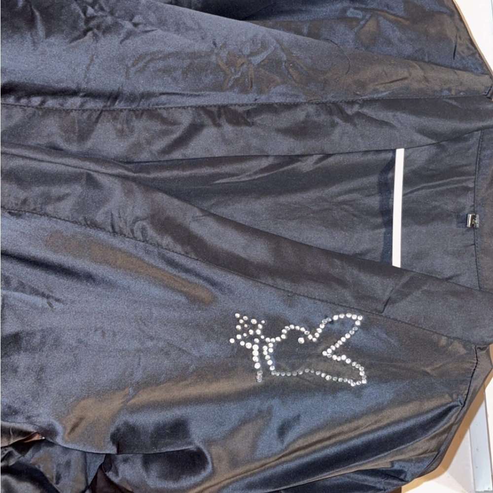 PLAYBOY Black Satin Women's Coat with Rhinestone Logo - Picture 2 of 3